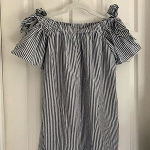 Cotton striped off the shoulder dress